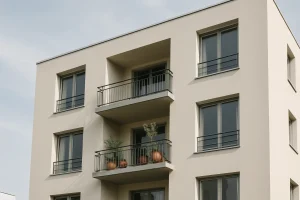 Façade d'un immeuble résidentiel nettoyé, prête pour location.