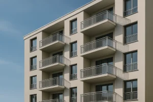 Immeuble résidentiel éclairé par le jour, montrant plusieurs balcons